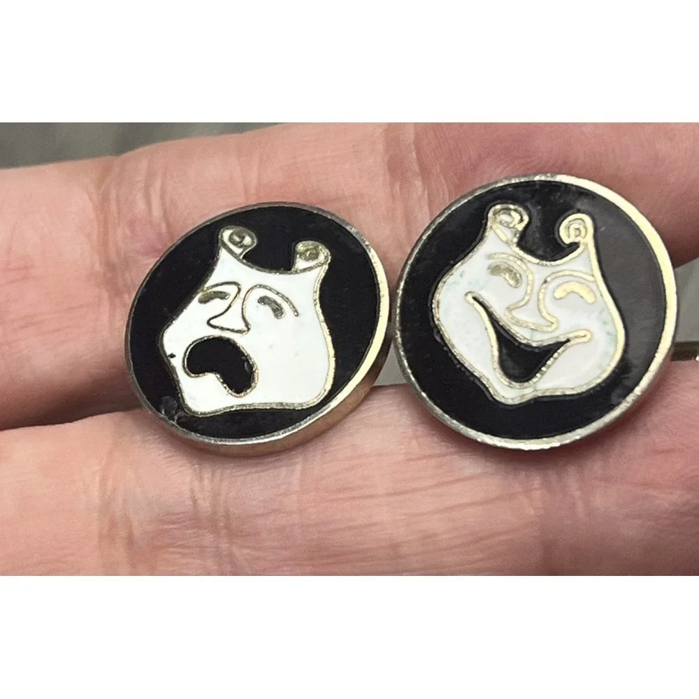 Vintage‎ Theater Comedy Tragedy Masks Cufflinks Gold Tone Enamel Performing Arts
